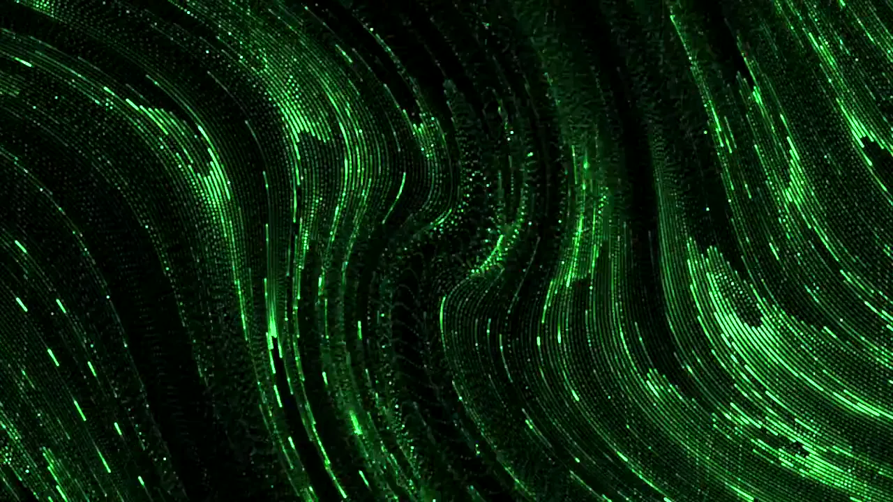 Linhas verdes luminosas em ondas sobre fundo preto